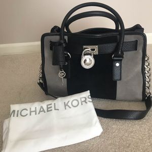 Michael Kors Hamilton leather suede satchel bag